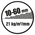Lagtykkelse: 10-60 mm. 21 kg/m²/mm