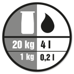 Blandingsforhold: 1 kg produkt til 0,2 liter vand.