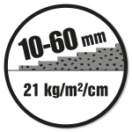Lagtykkelse: 10-60 mm. Forbrug: 21 kg/m²/cm.
