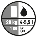 Blandingsforhold: 1 kg produkt til 0,2-0,28 liter vand.