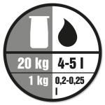 Blandingsforhold: 1 kg produkt til 0,2-0,25 liter vand.