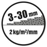 Lagtykkelse: 3-30 mm. Forbrug: 2 kg/m²/mm.