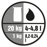 Blandingsforhold: 1 kg produkt til 0,2-0,24 liter vand.