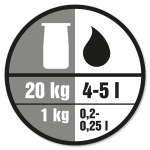 Blandingsforhold: 1 kg produkt til 0,2-0,25 liter vand.